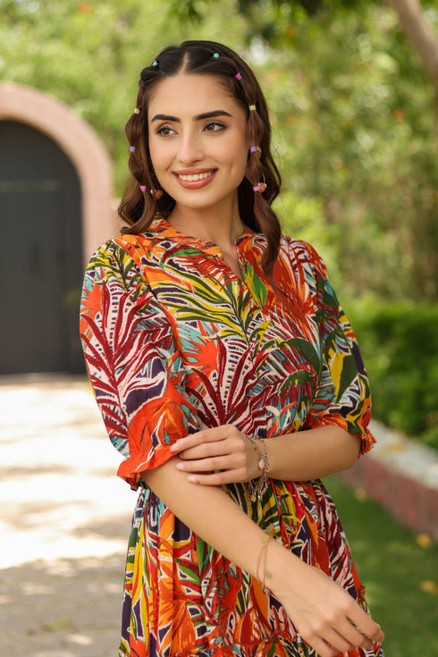 Women Printed Pure Cotton Fit & Flared Ethnic Dress